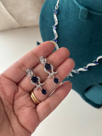 Angel American Diamond Sleek Necklace With Earrings ( Blue )