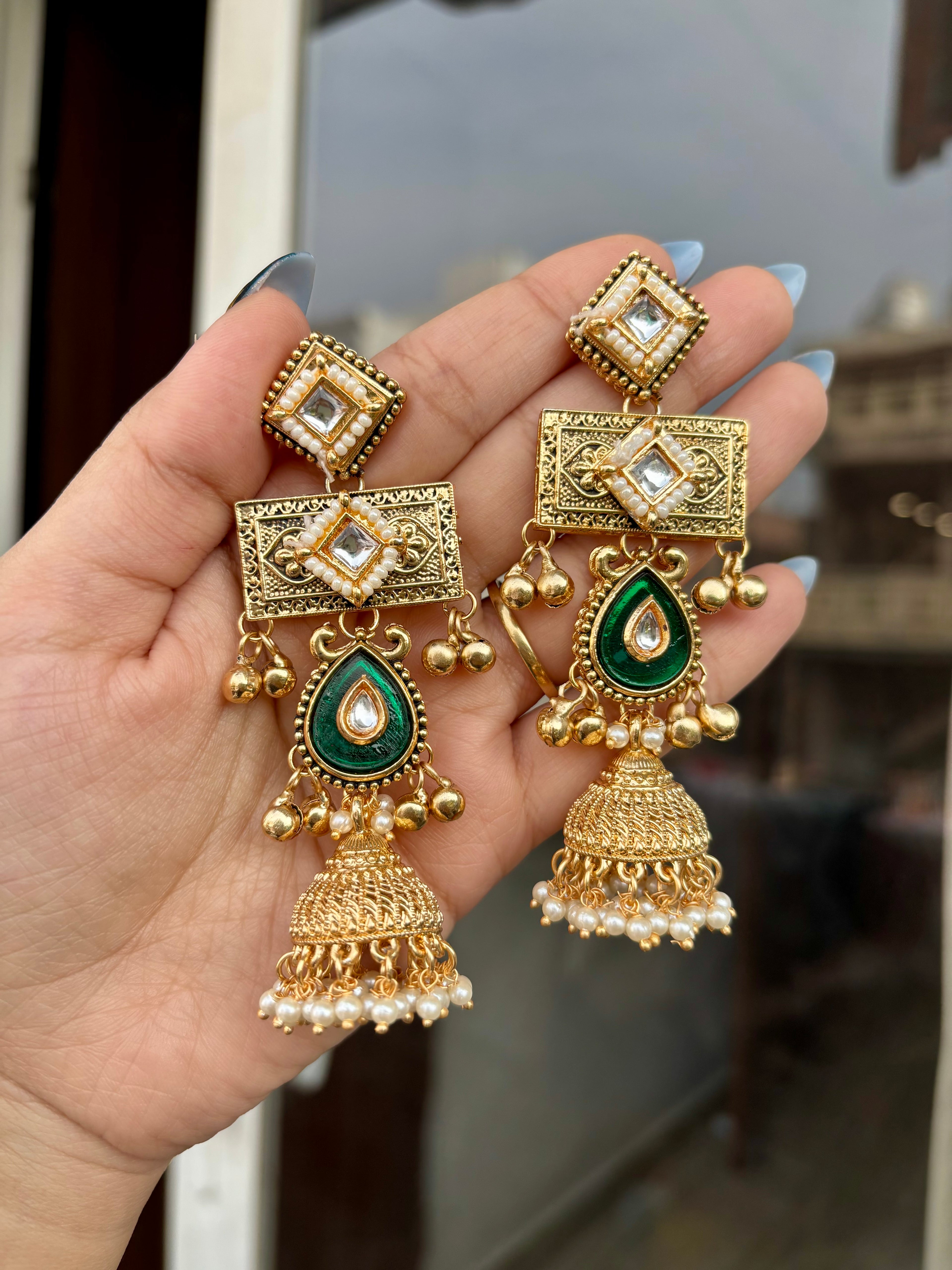 Neetu Dark Green Kashmiri Earrings