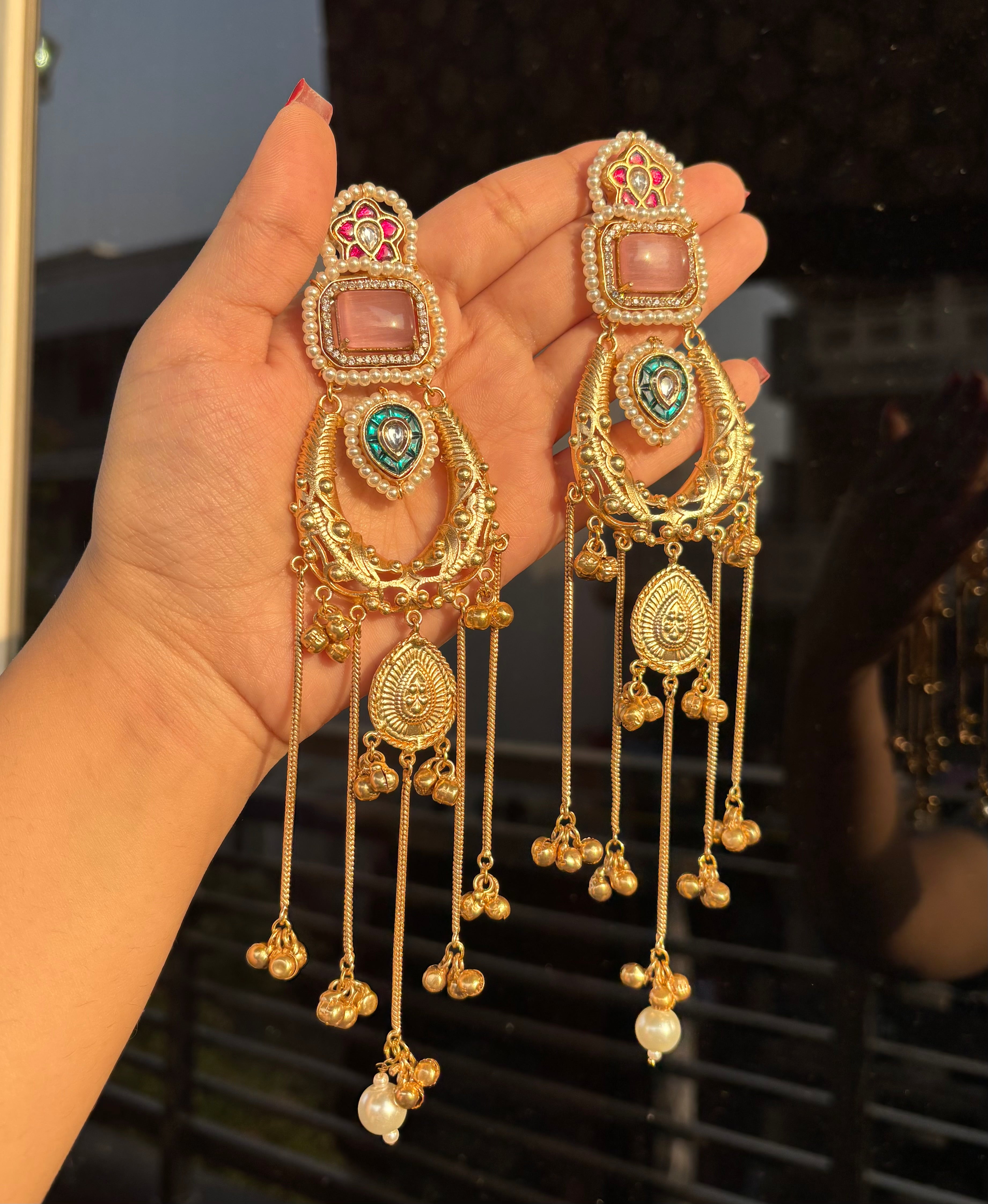 Pink Kashmiri Long Earrings