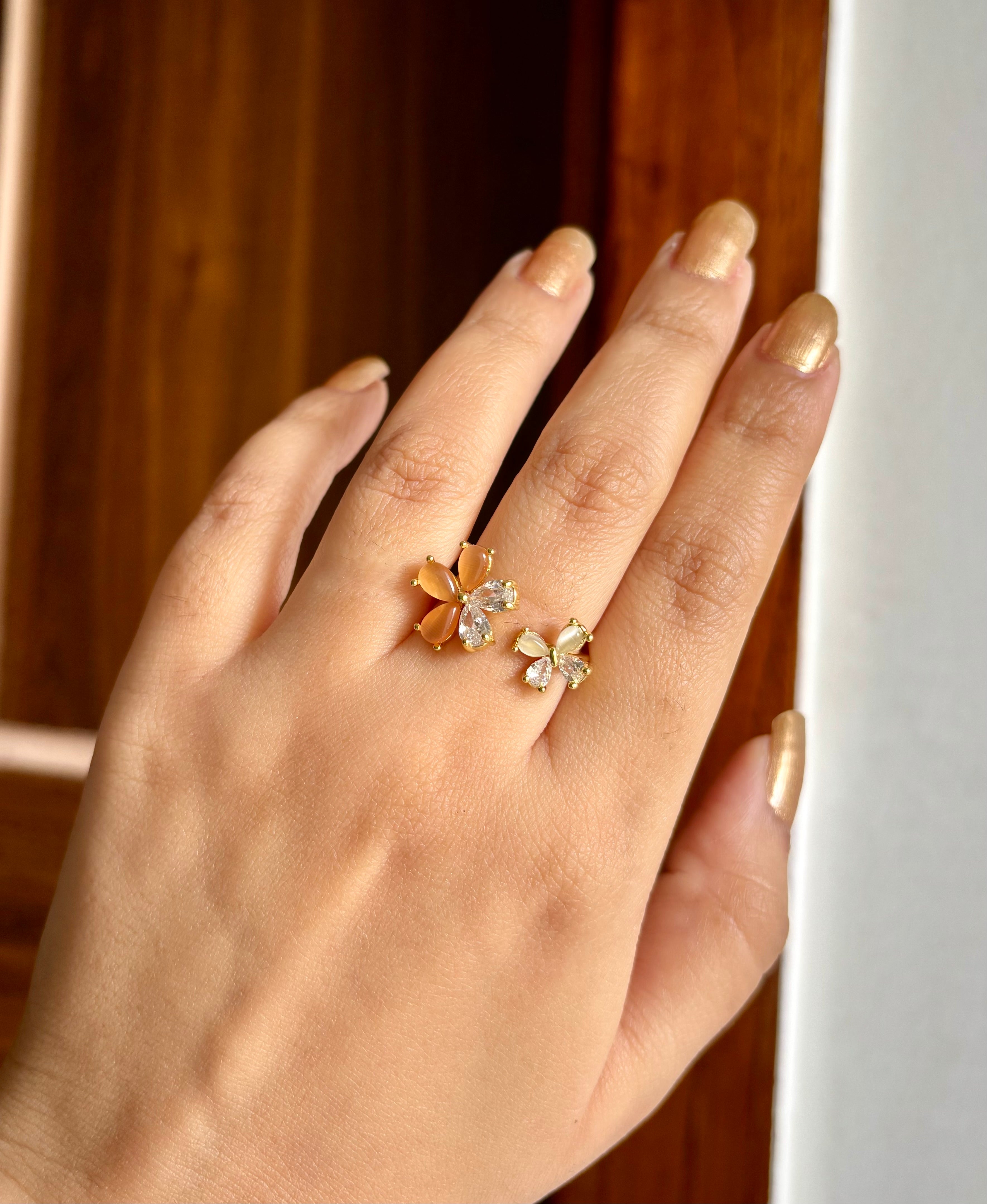 Peach & Diamond Touch Double Adjustable Ring