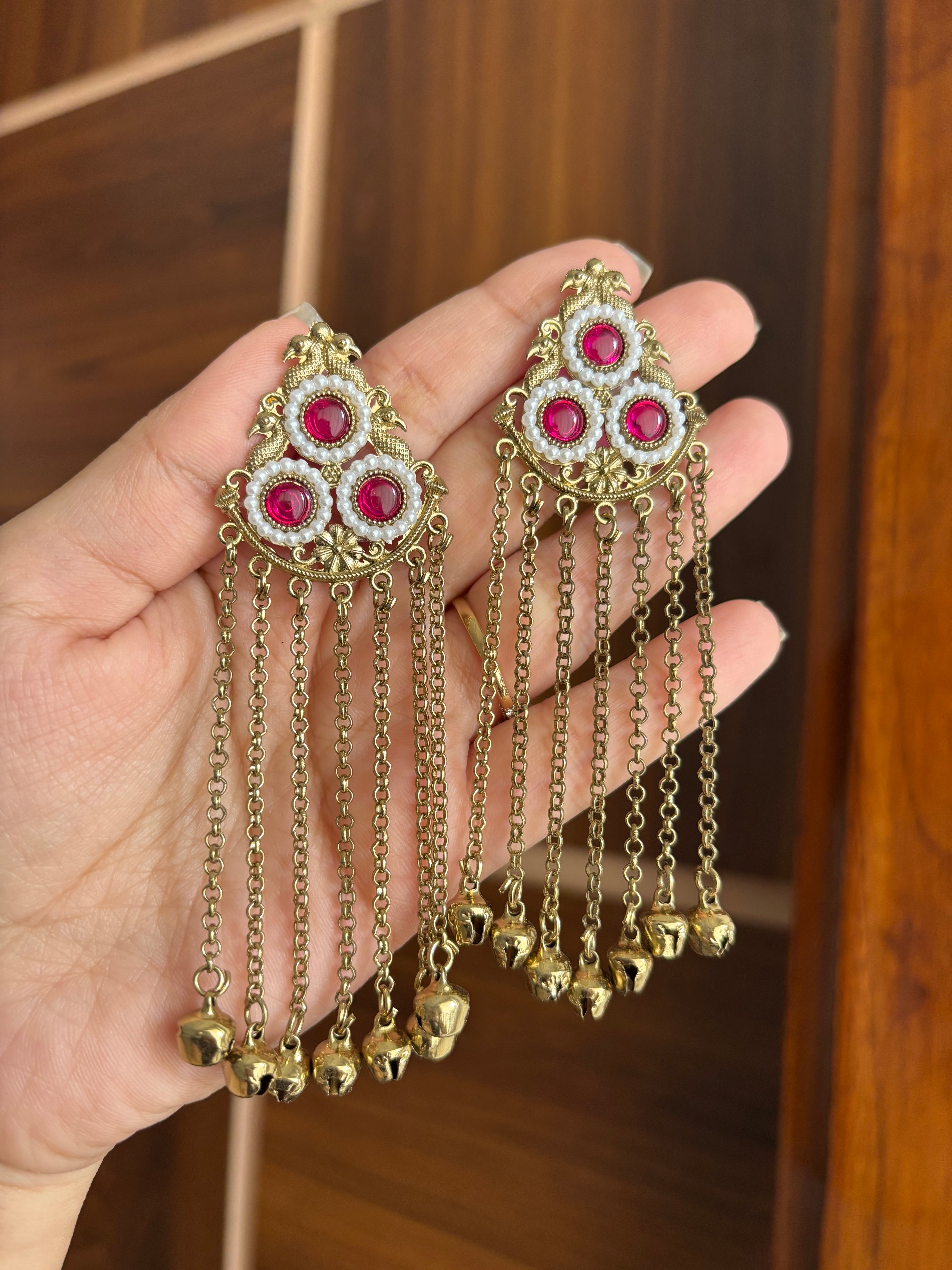 Sheena Kashmiri Layer Earrings (Rani Pink)