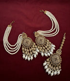 High Quality Designer Jadau Ivory Mang Tikka With Earrings In Layers With Side Layers