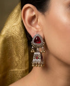 Silver & Golden Double Tone Touch Tri Jhumkas