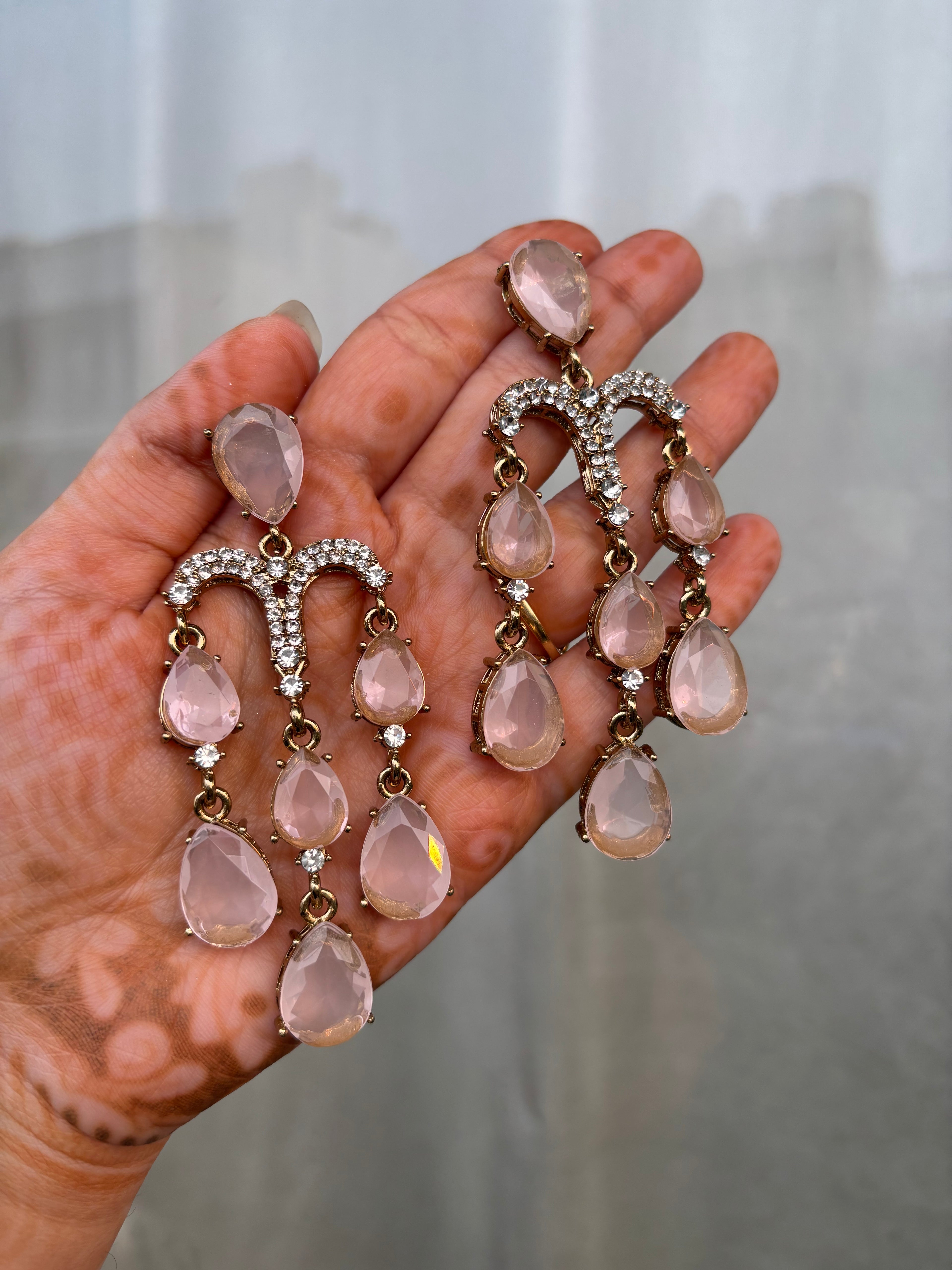 Baby pink crystal drop earrings