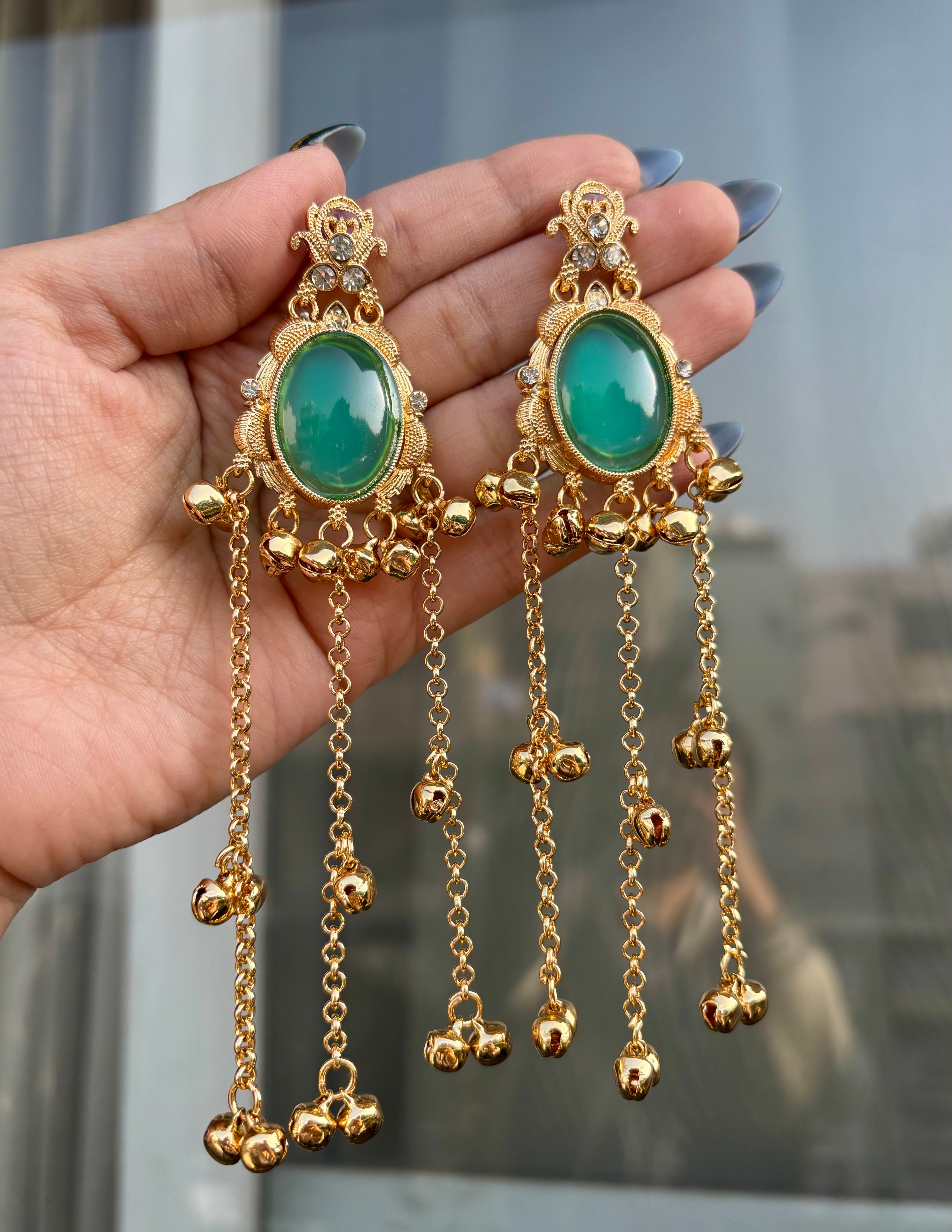 Turquoise Kashmiri Ghungroo Layers Earrings