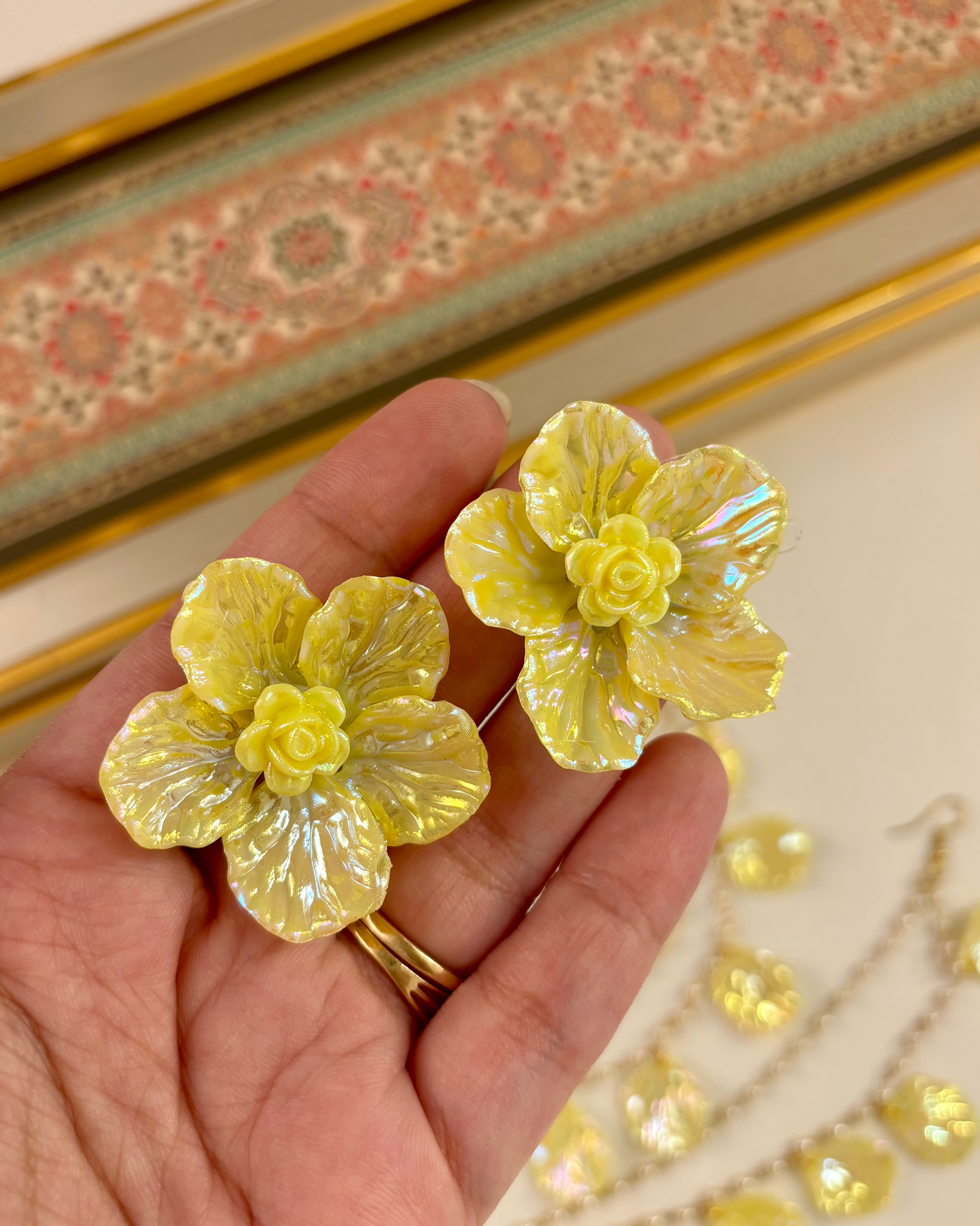 Yellow Rose Petal Earrings