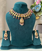 Sakshi Brass Necklace With Earrings ( Pink)