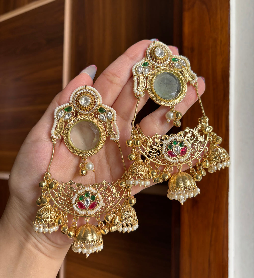 Laila Kashmiri Chandbali Earrings (Mint)