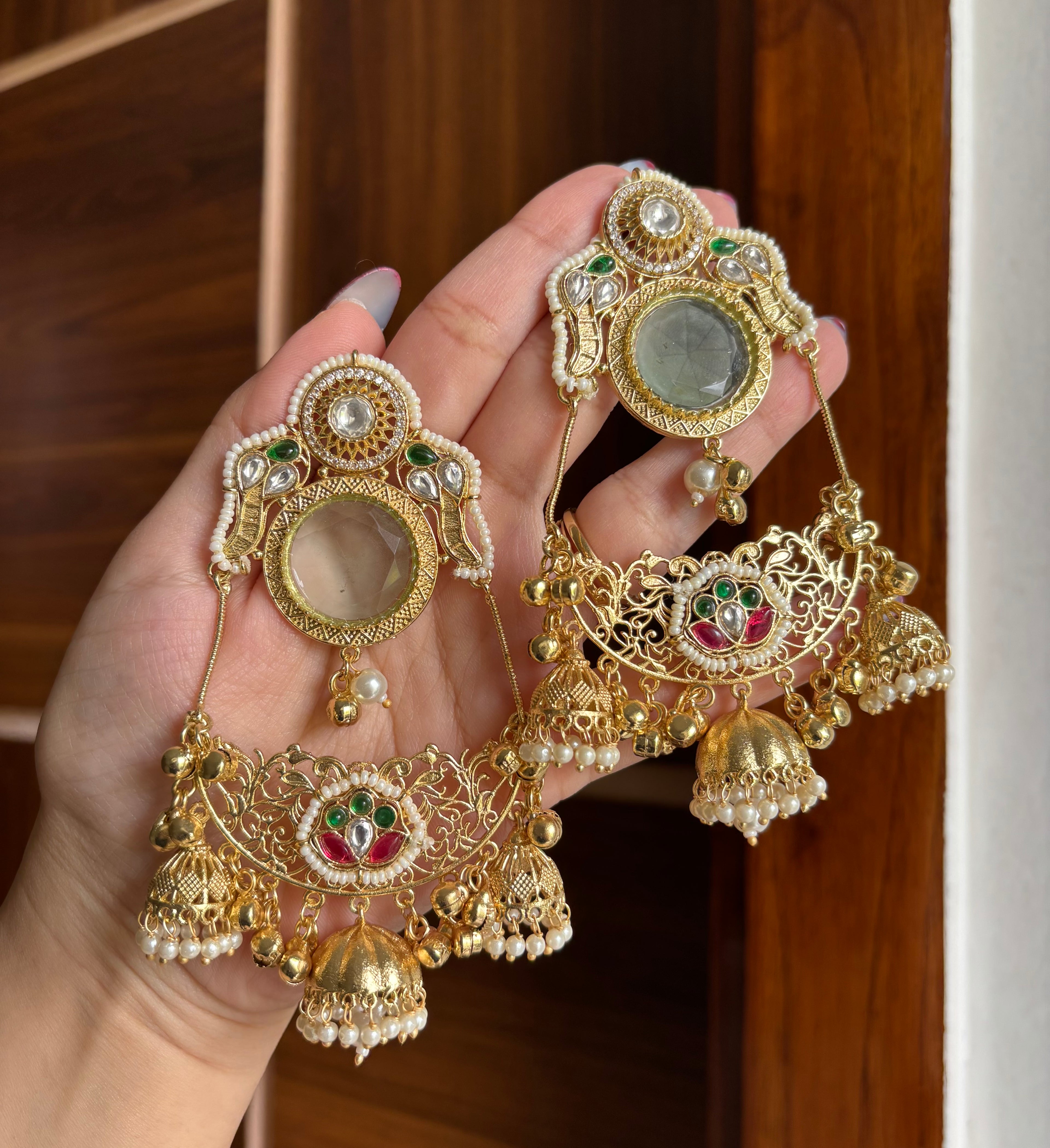 Laila Kashmiri Chandbali Earrings (Mint)