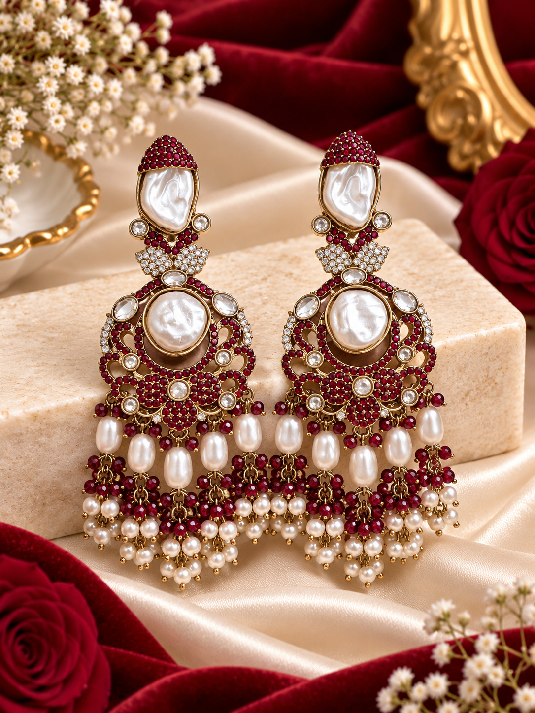 Mehboob Turkish Long Earrings (Maroon)
