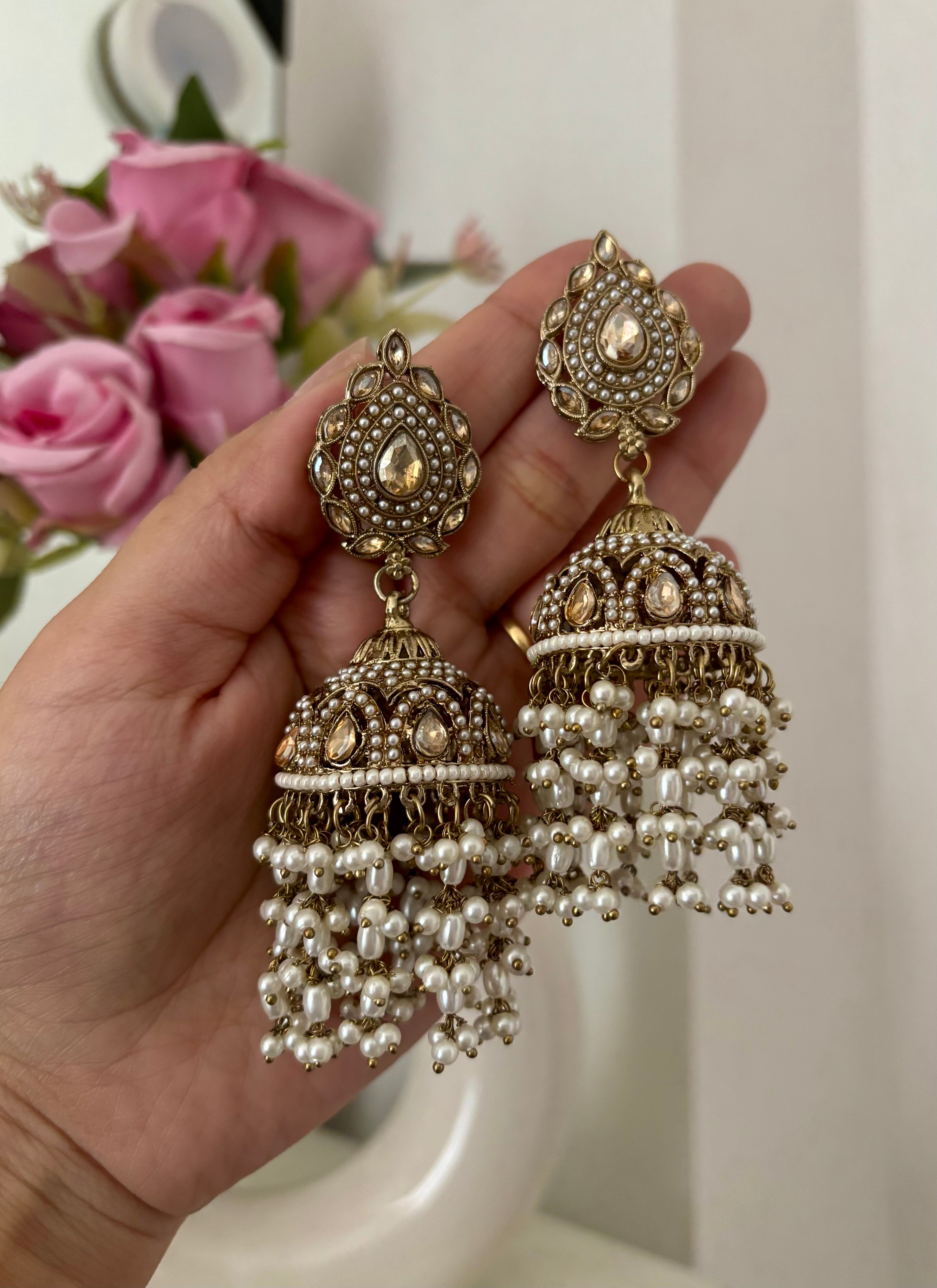 High Quality Designer Jadau Ivory Jhumkas