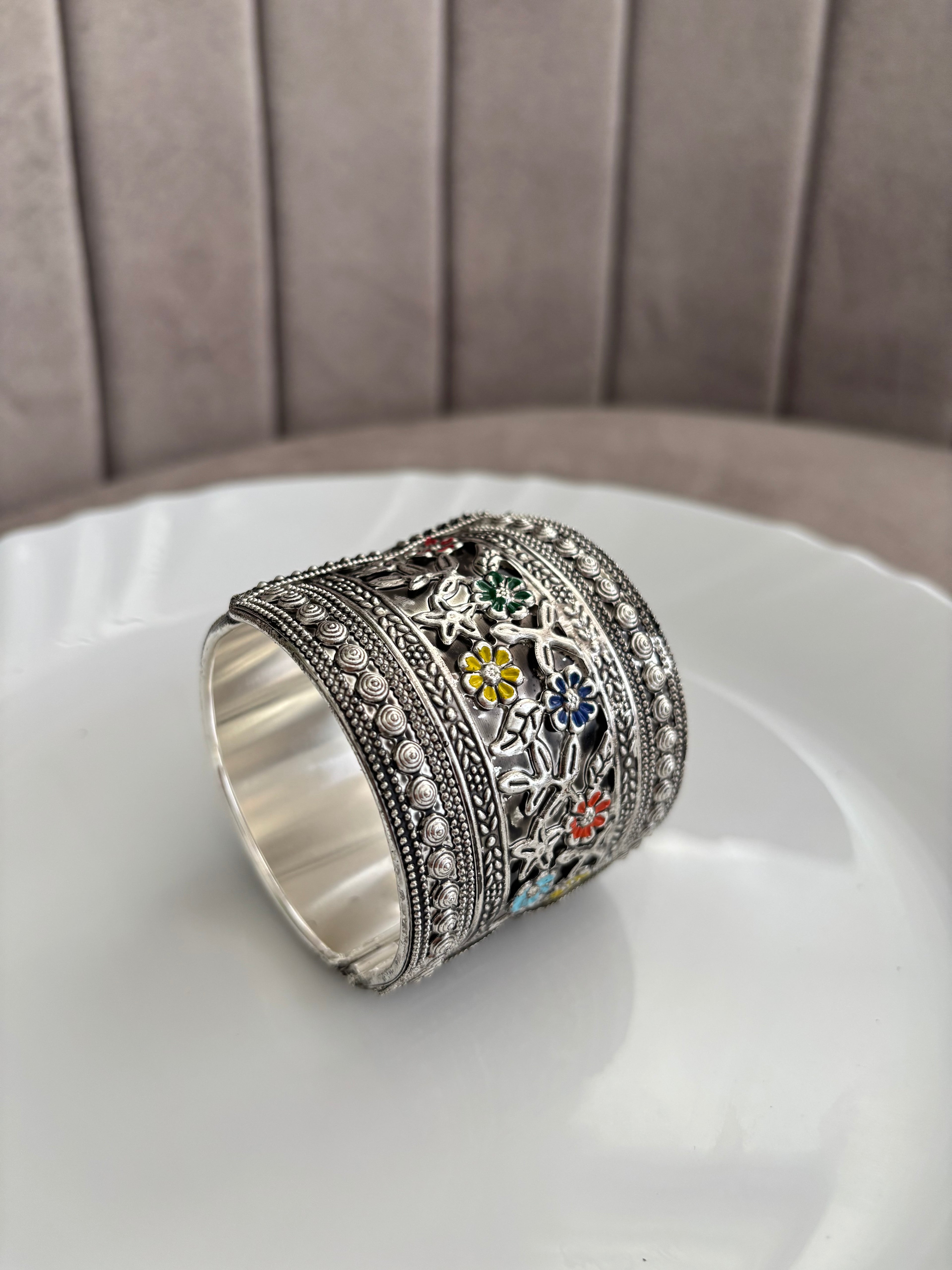 Multi Coloured Flower Work Openable Bracelet