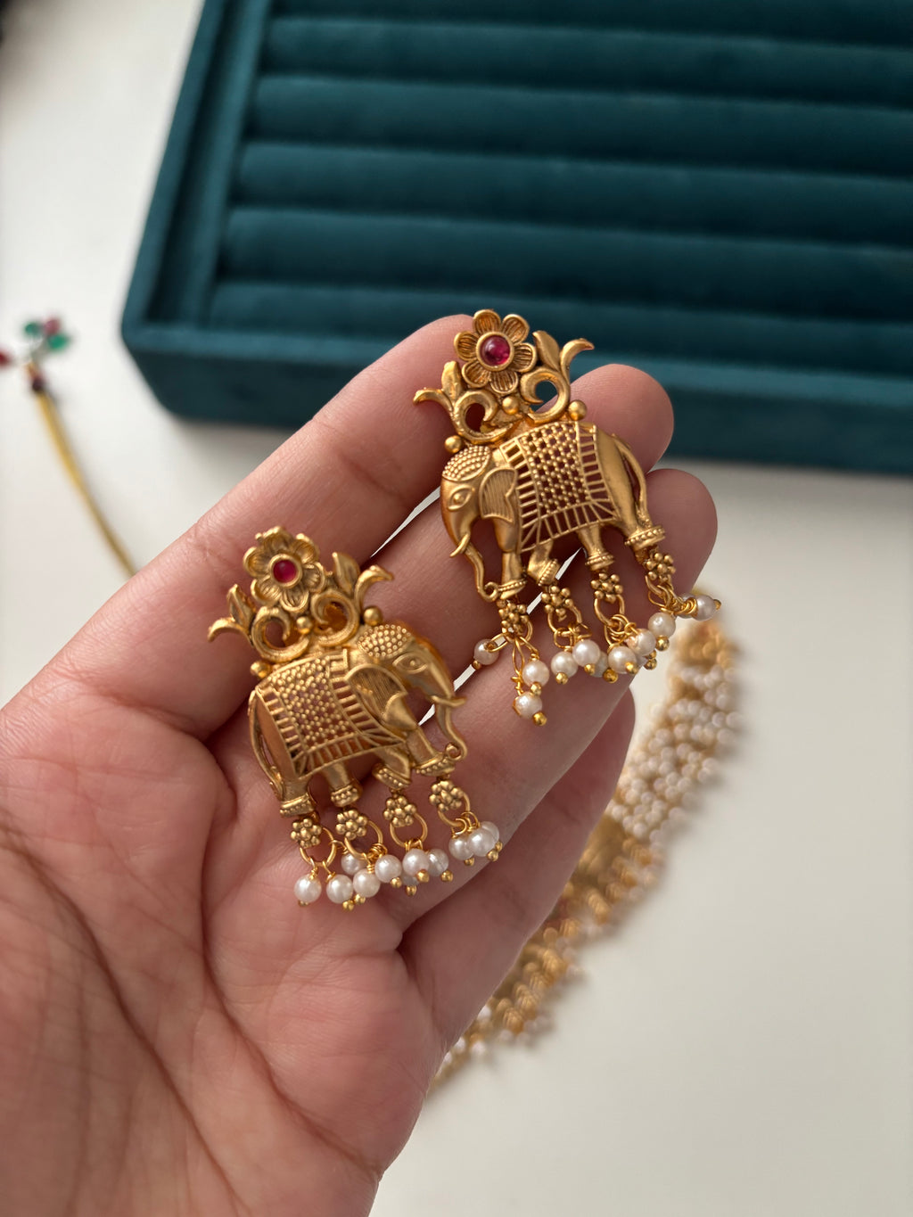 Premium Brass Elephant Touch Choker Set With Studs
