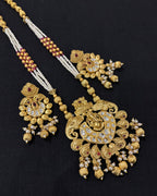 High Quality Designer Ganesha Long Temple Haar With Earrings ( Ruby )