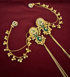 Priyanka Kashmiri Long Layer Earrings With Detachable Side Layer ( Green )
