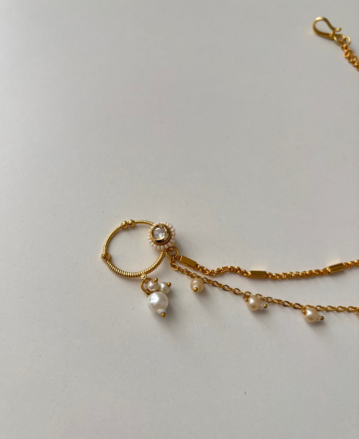 Radha Press On Nose Pin With Side Layer (White)