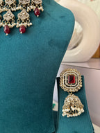 Zoya Layer Necklace With Mang Tikka & Jhumkas (Maroon)