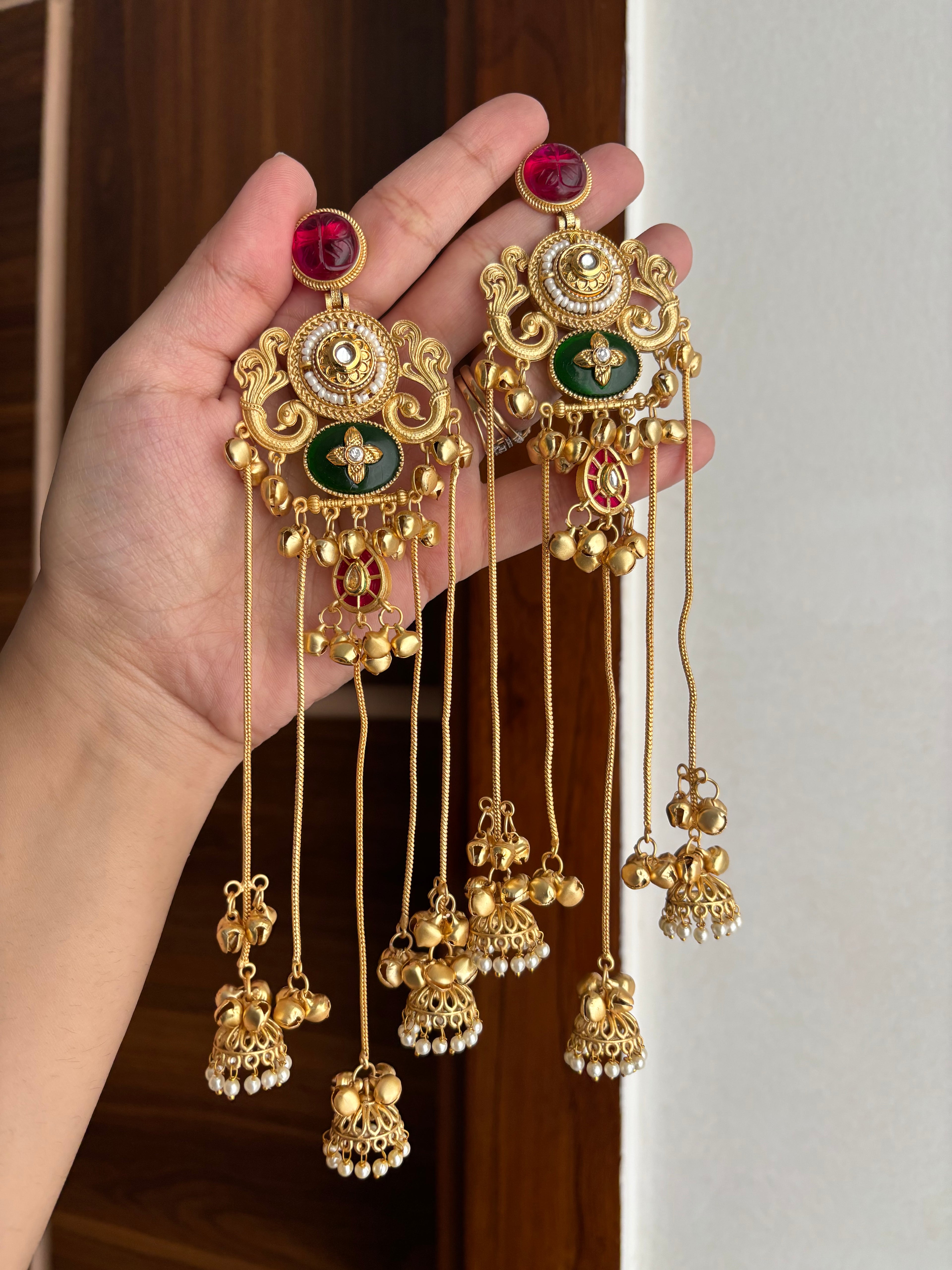 Chanchal Kashmiri Earrings (Ruby & Green)