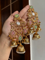 Vamika Long Kashmiri Earrings With Detachable Earchain (Pastel Shade)