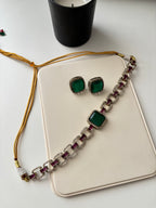Sabyasachi Inspired Doublet Stone Work Choker With Studs (Green)