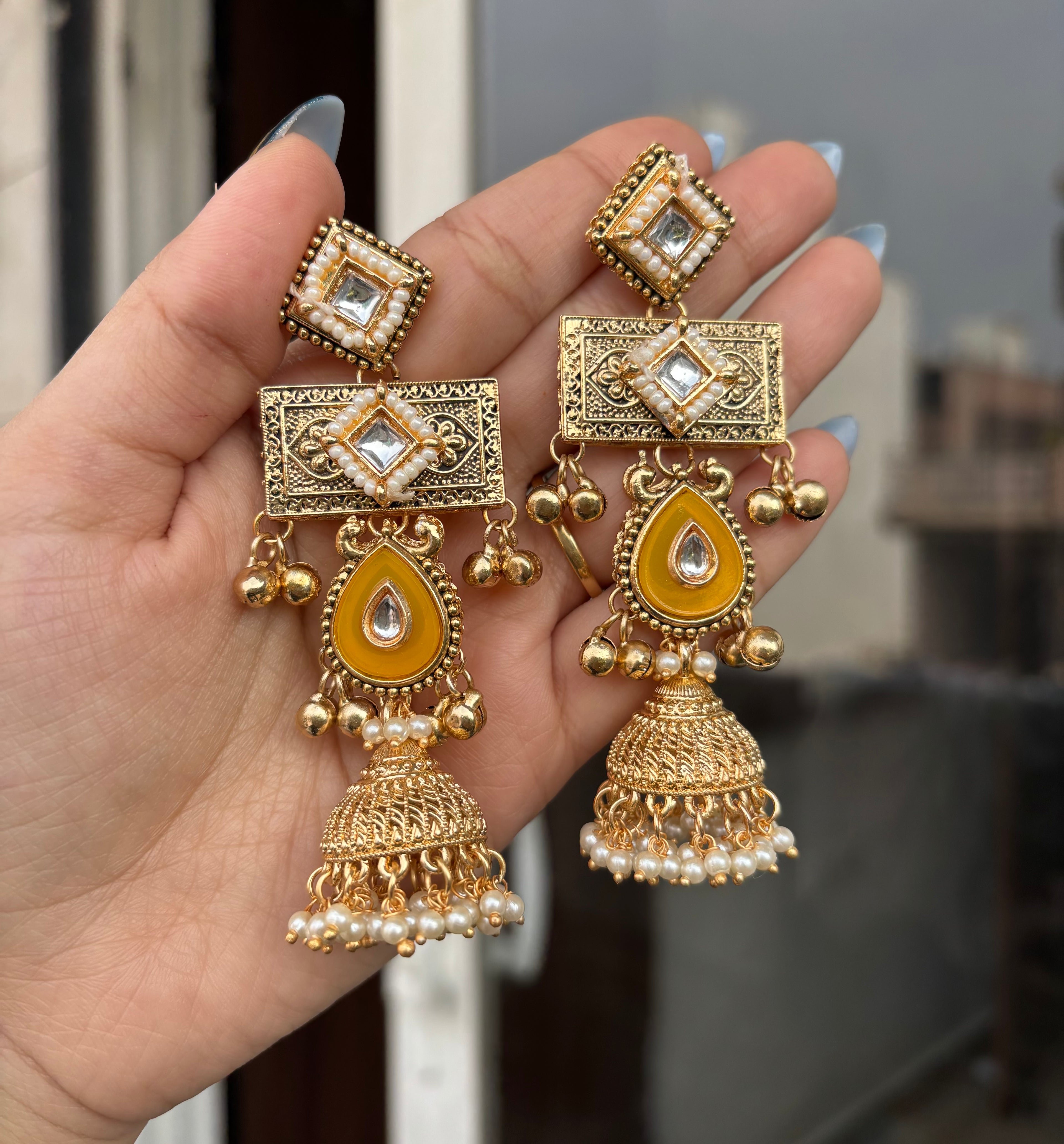 Neetu Yellow Kashmiri Earrings