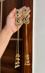 Premium Brass Statement Long Earrings With Detachable Side Layers (Emerald)