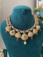 Ruby & Emerald Touch Brass Necklace With Earrings