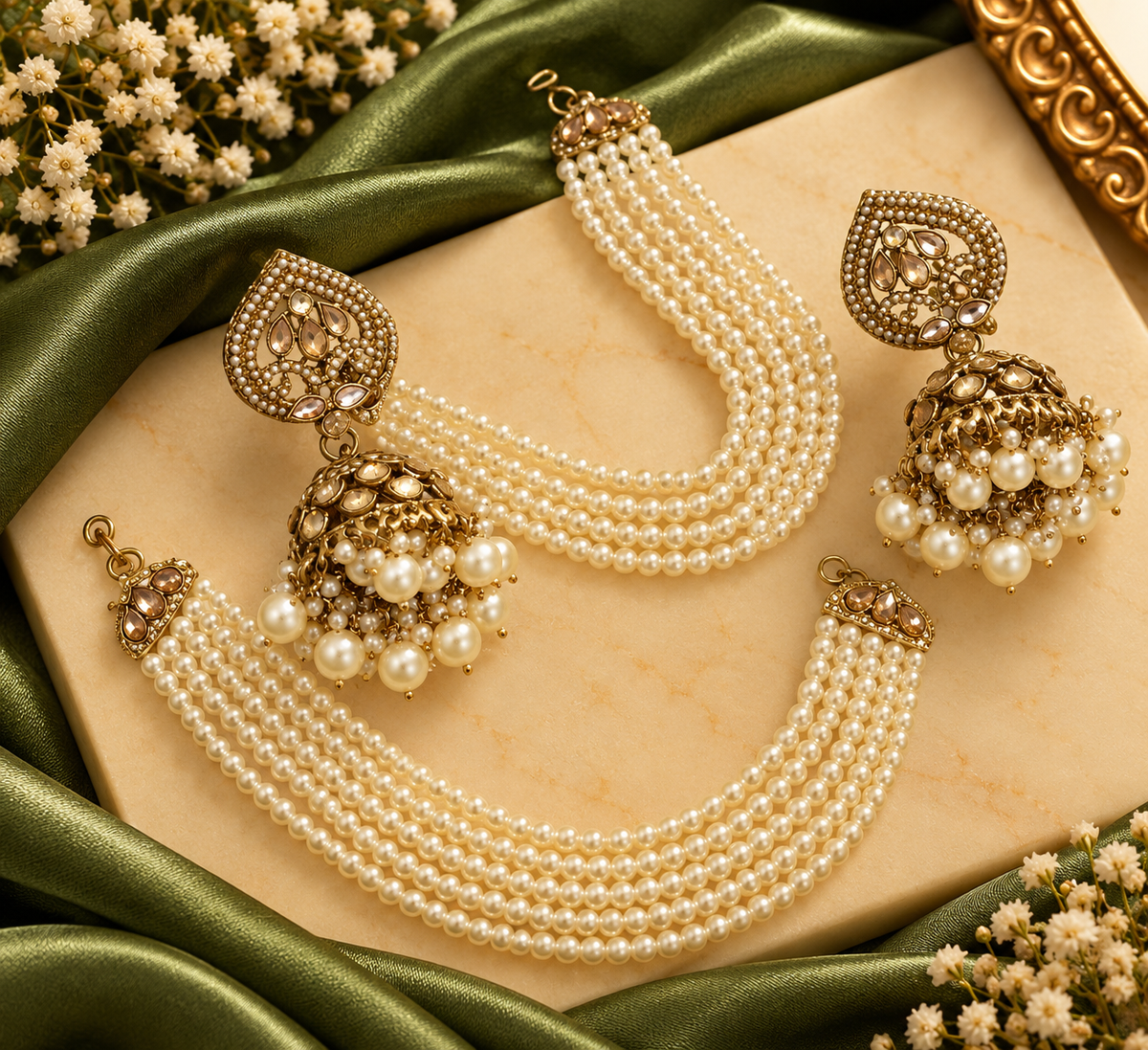 Priyanka Jadau Jhumki With Detachable Earchain (Ivory)