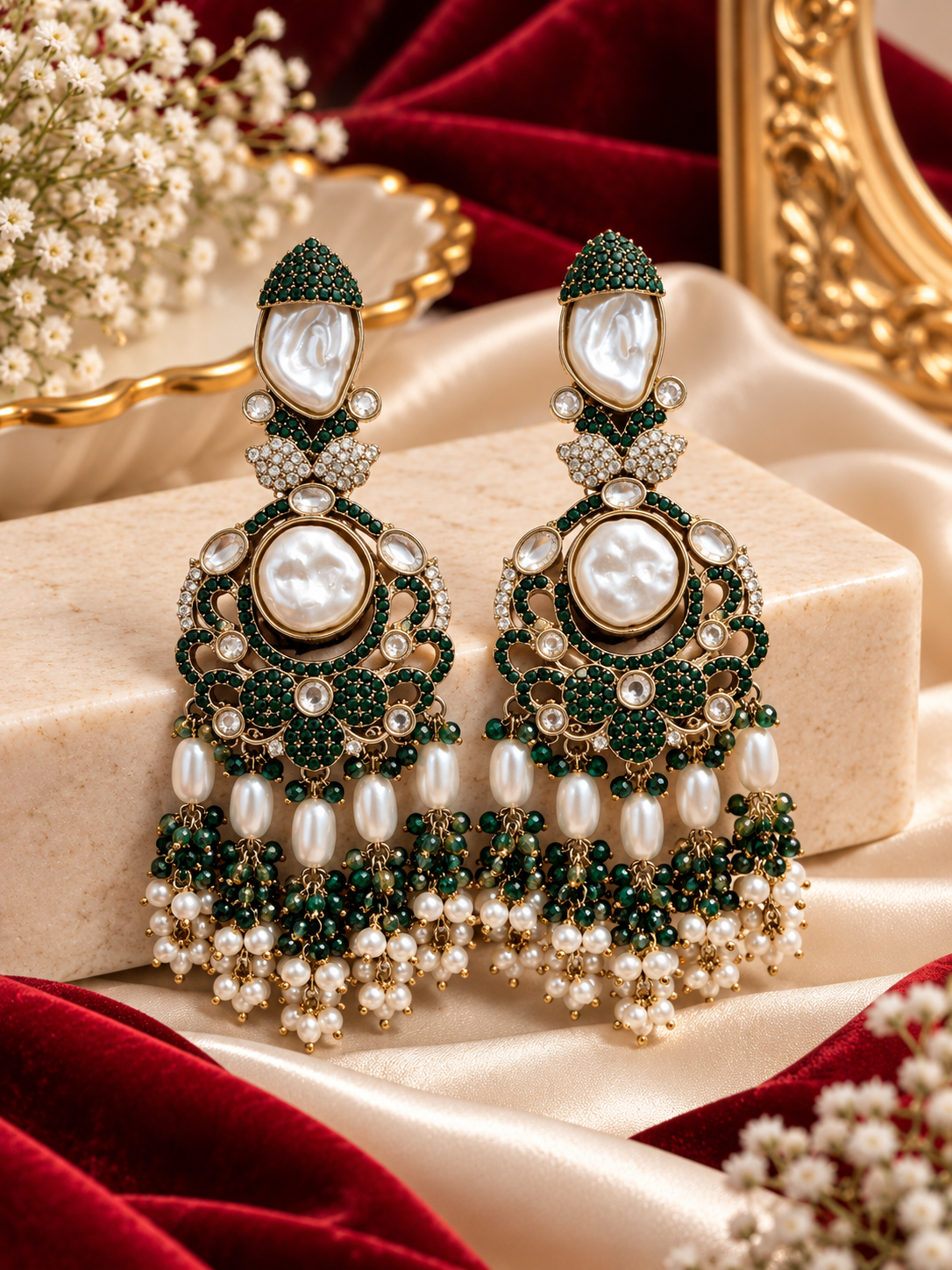 Mehboob Turkish Long Earrings (Emerald)