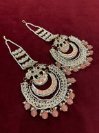 High Quality Designer Peach Oversized Chandbali Earrings With Sahara