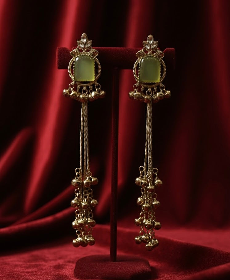 Parveen Mint Green Kashmiri Ghungroo Earrings In Mehandi Polish