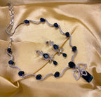 Angel American Diamond Sleek Necklace With Earrings ( Blue )
