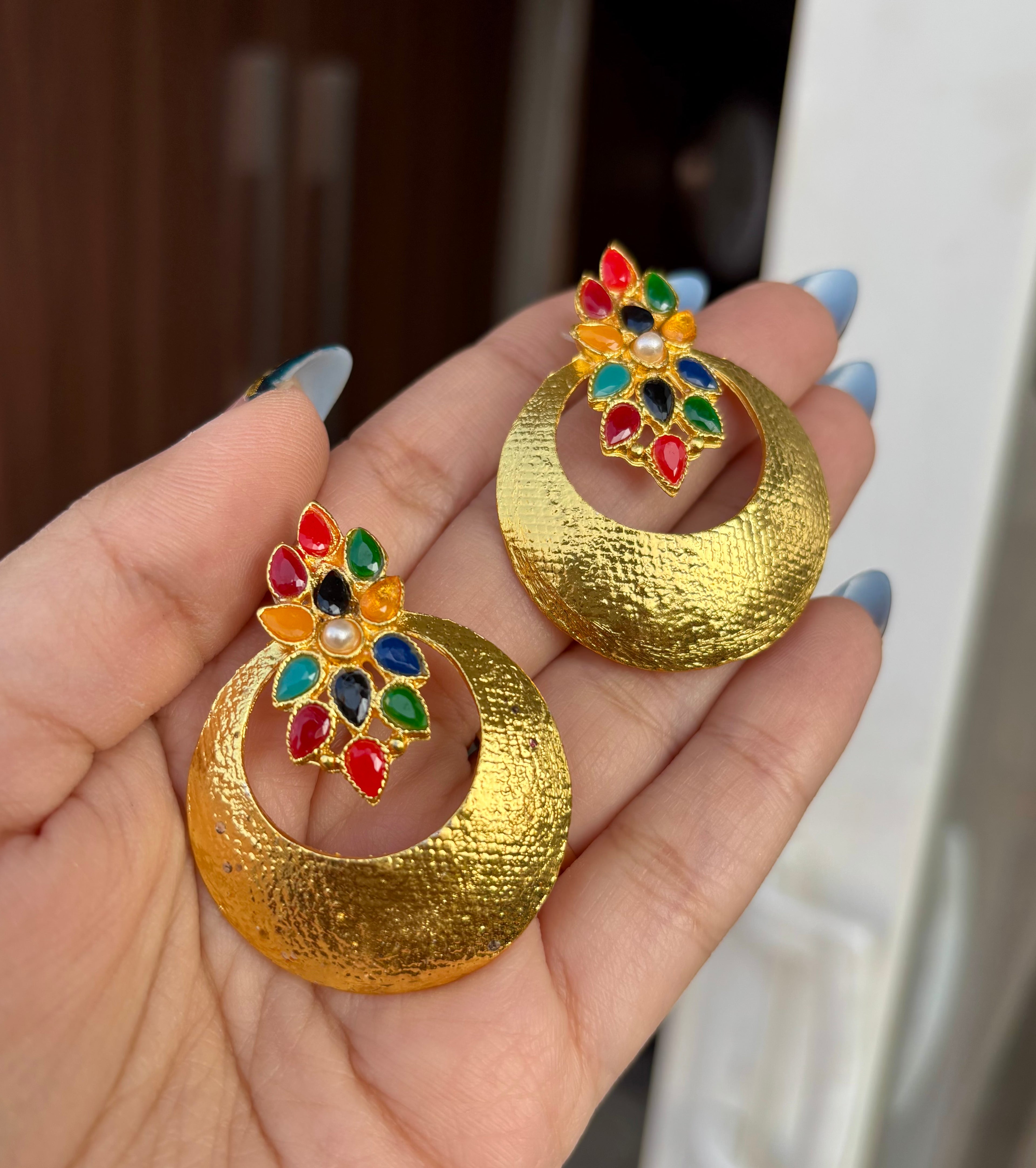 Multi Chandbali Stud Earrings