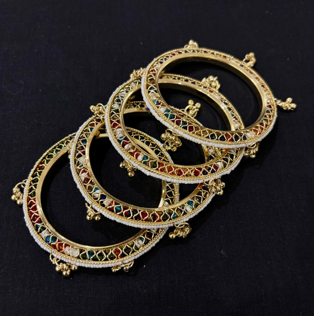 High Quality Designer Pearl & Ghungroo Touch Bangles ( Set Of 4 )