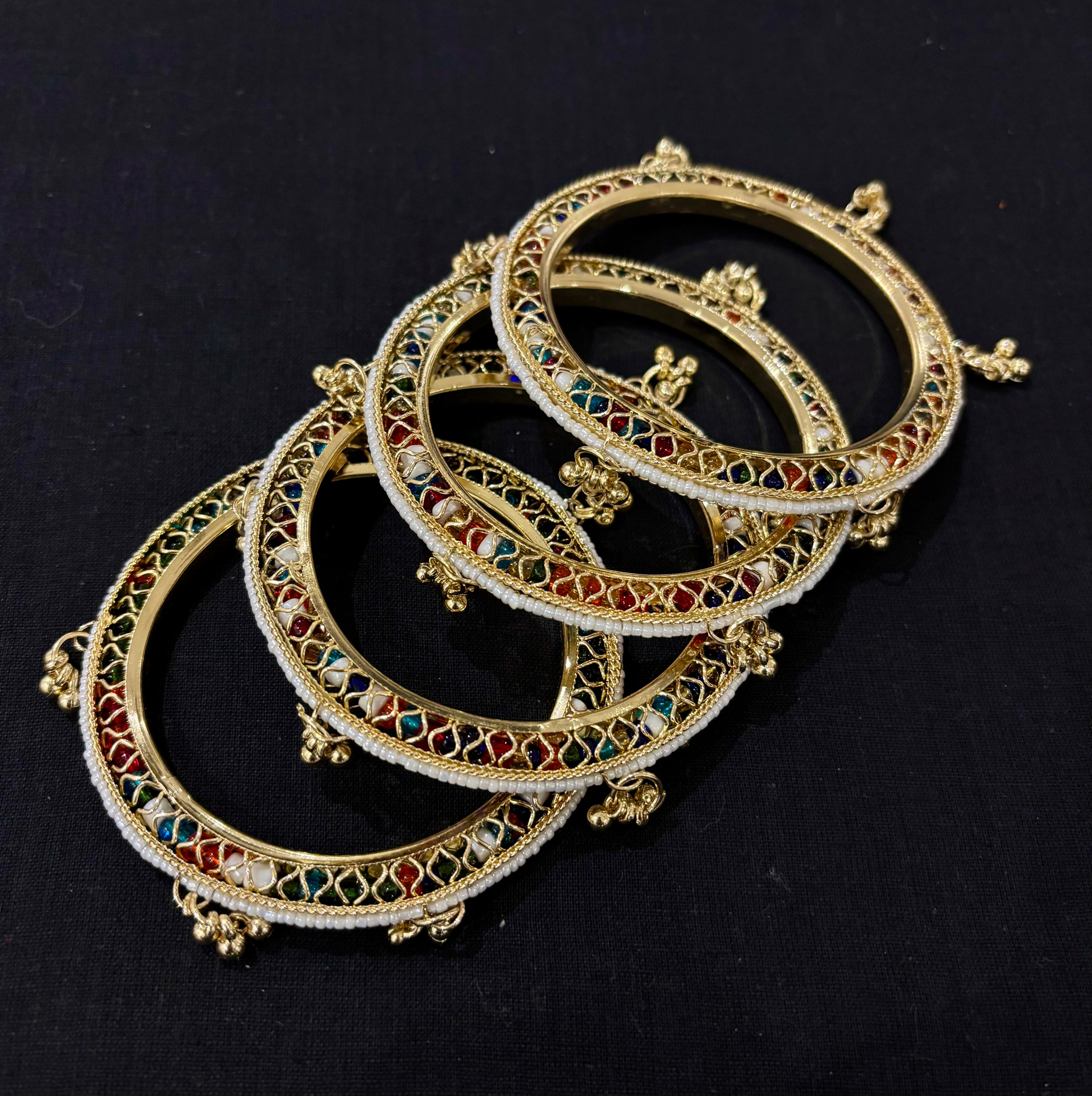 High Quality Designer Pearl & Ghungroo Touch Bangles ( Set Of 4 )