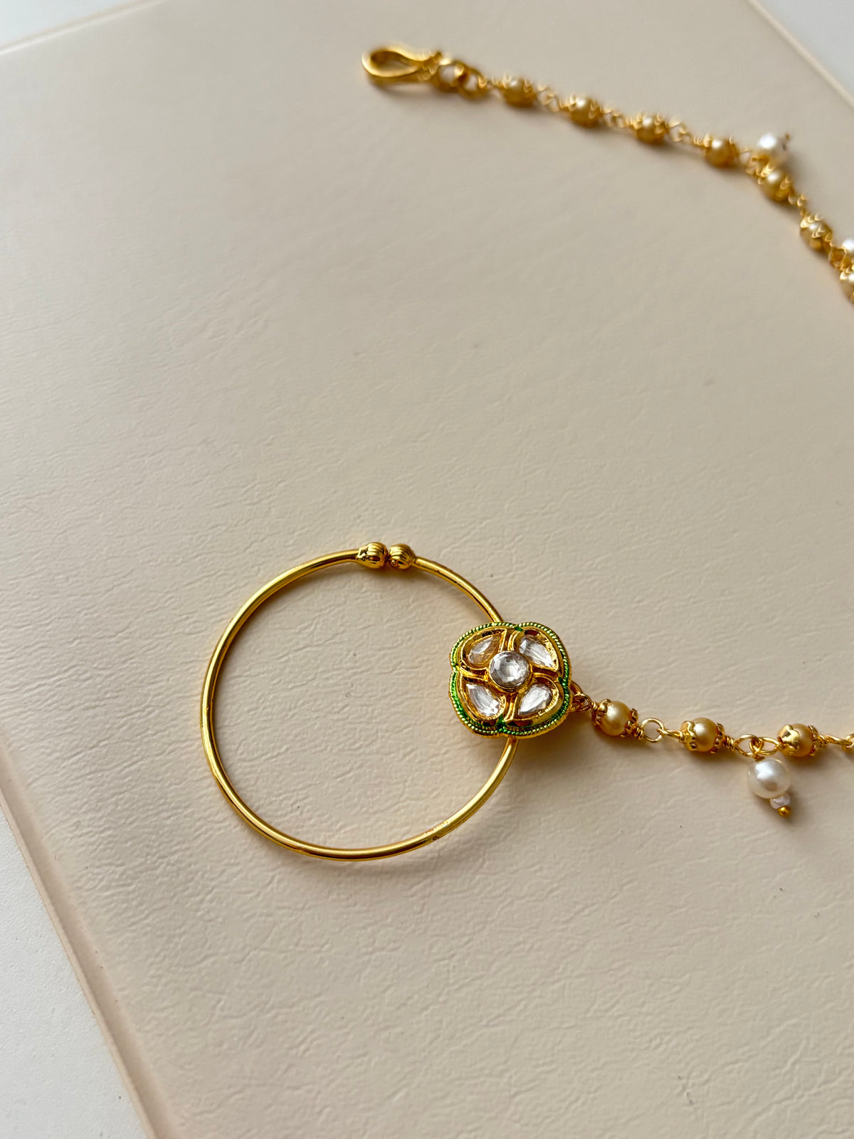 Kundan Press On Nose Ring With Side Layer (Golden)
