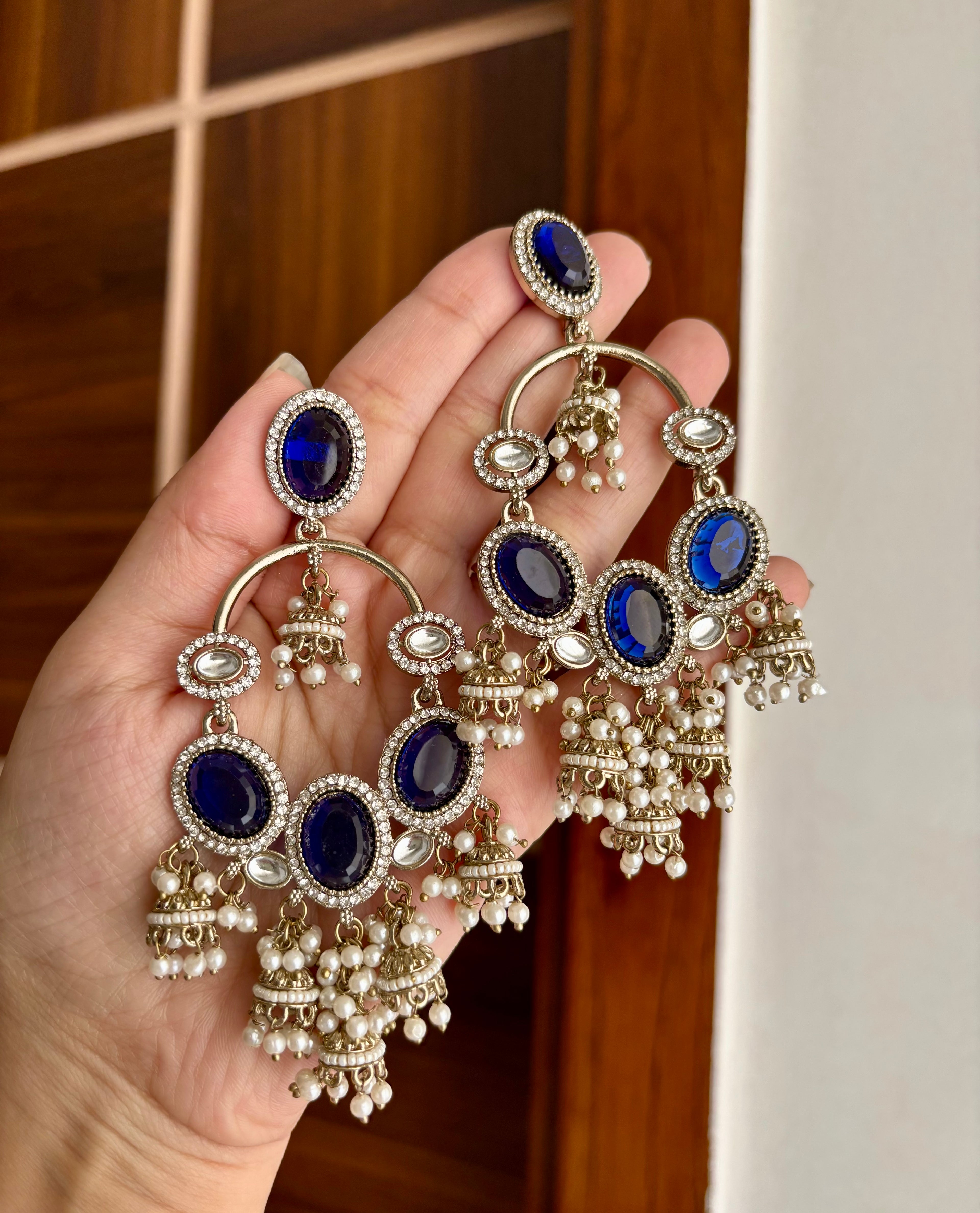 High Quality Designer Navneet Royal Blue Earrings
