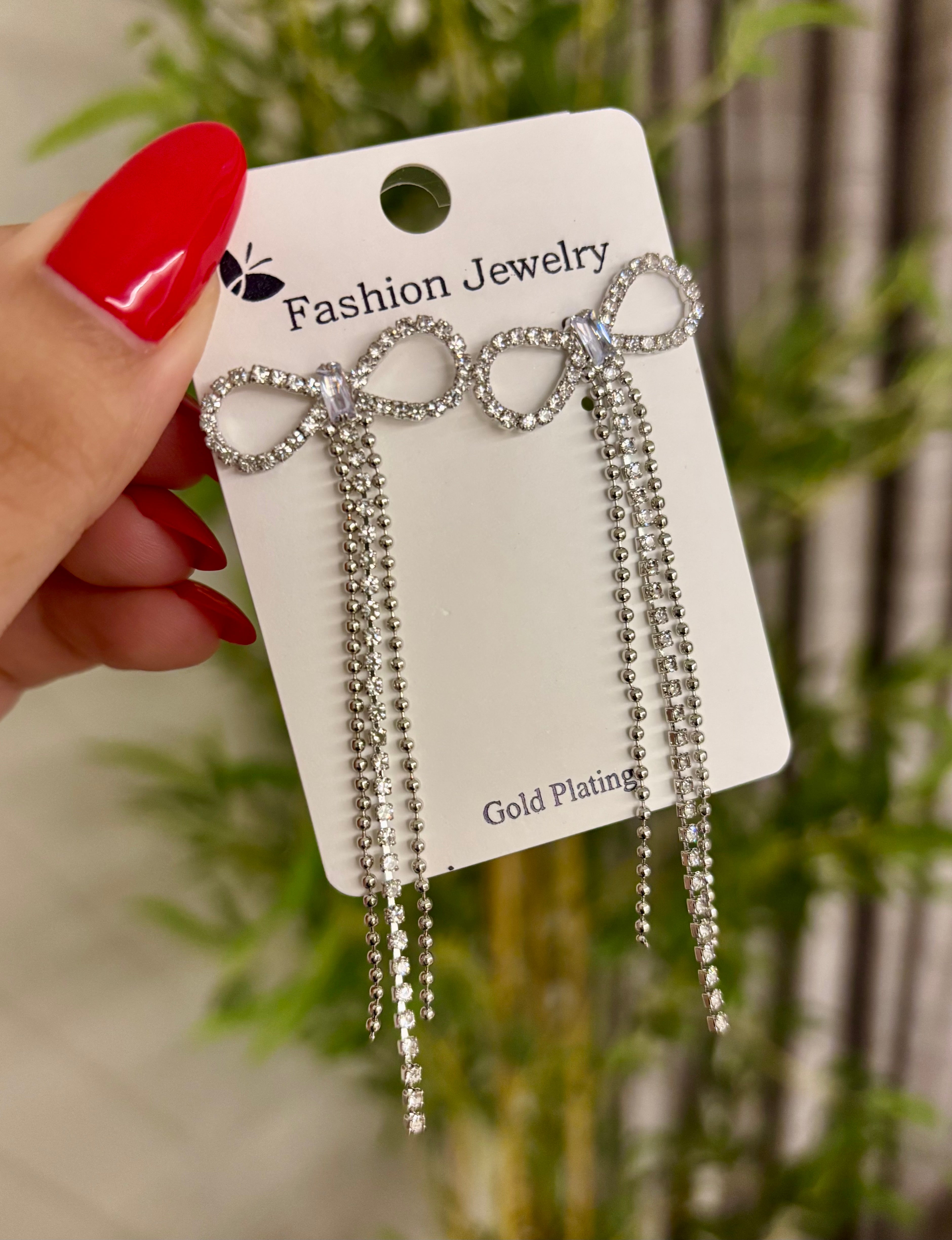 The Silver Bow Bling Earrings