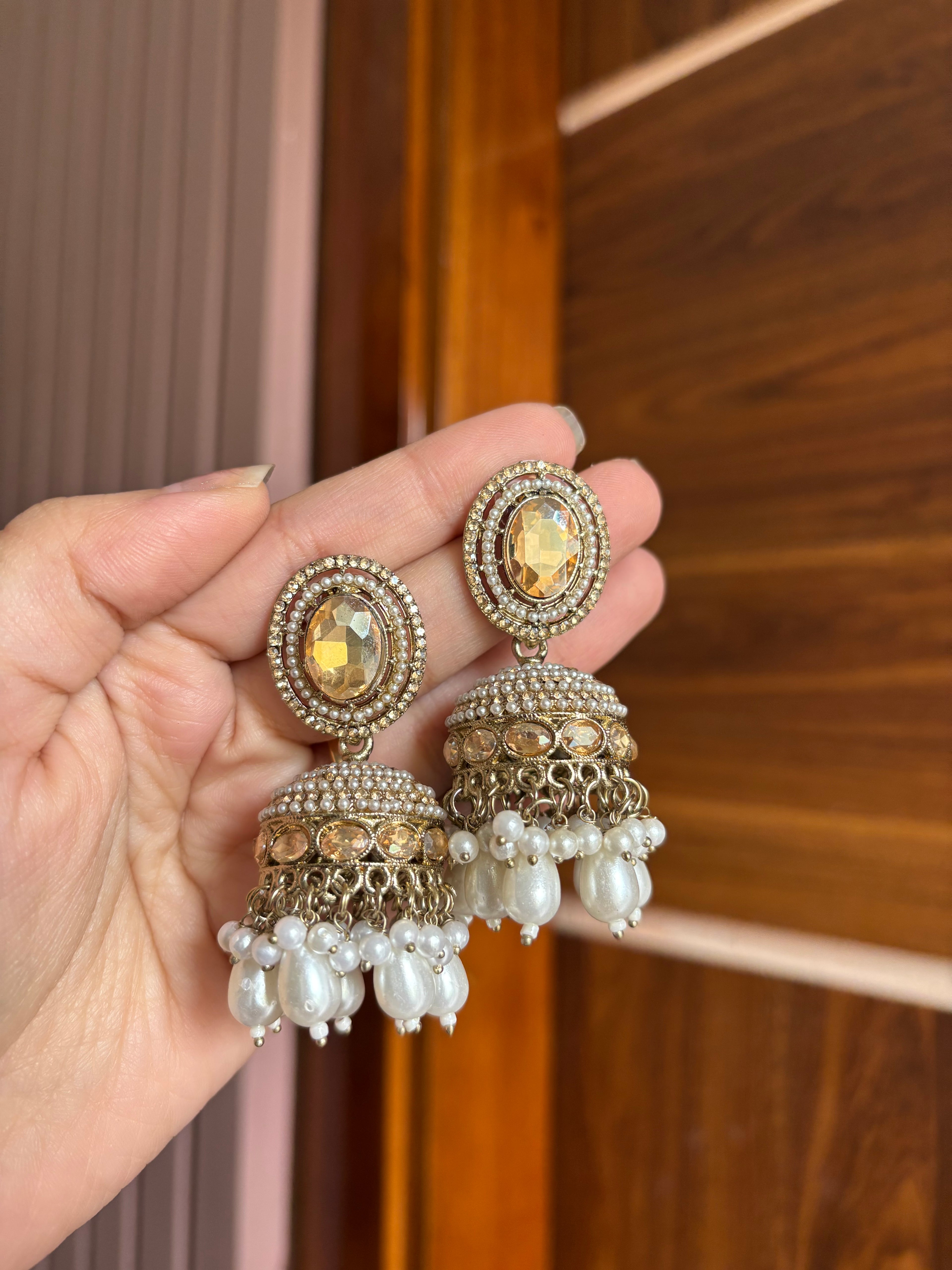 Oval Golden Jhumkas