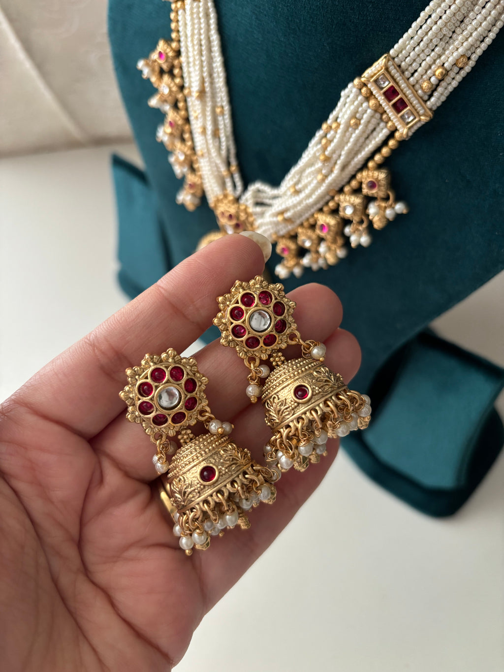 Heritage Necklace With Jhumkas ( Turquoise)