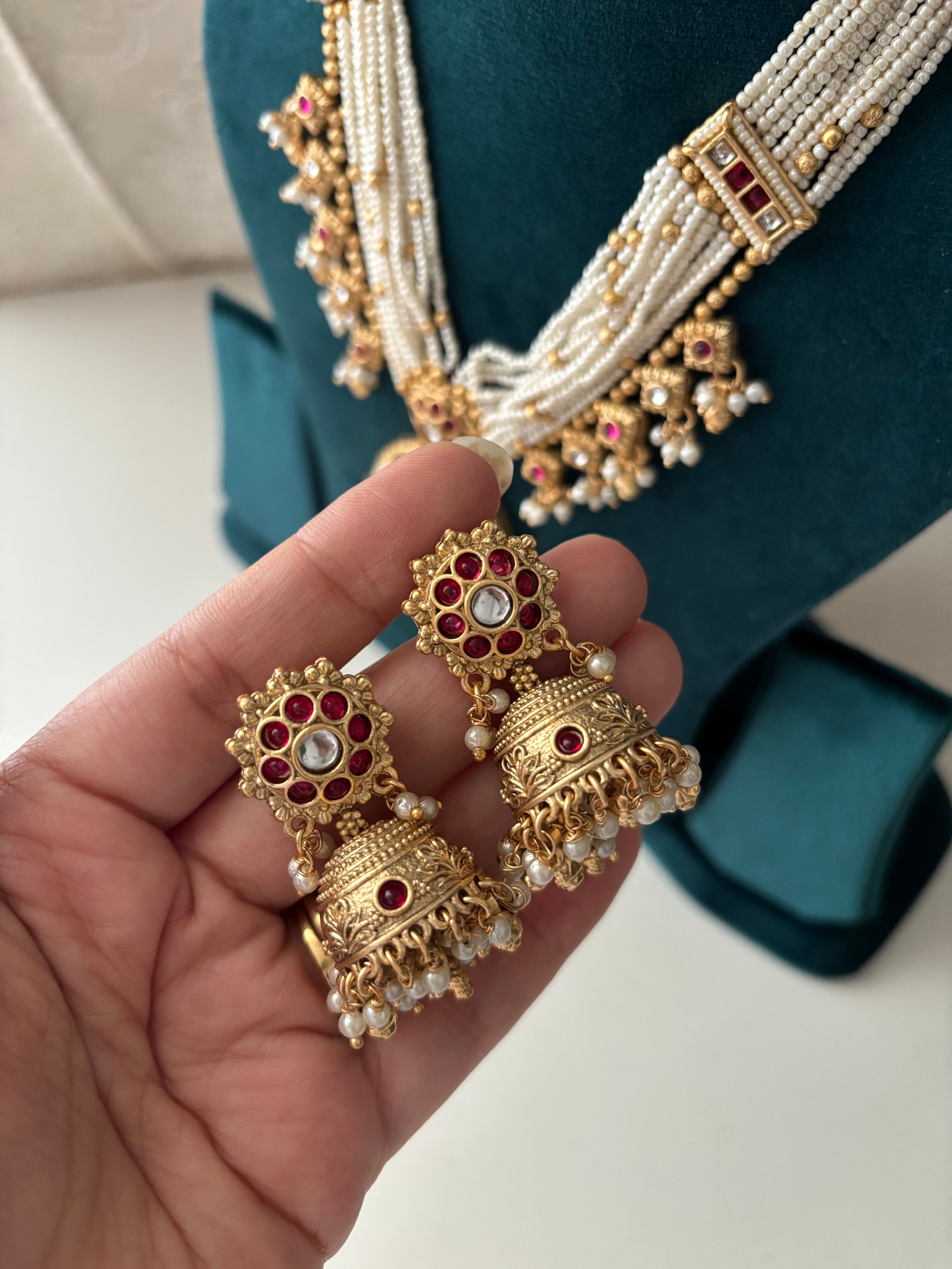 Heritage Necklace With Jhumkas ( Turquoise)