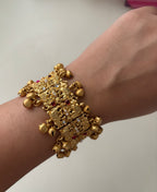 Pearls & Ghungroo Touch Adjustable Bracelet (Ruby)