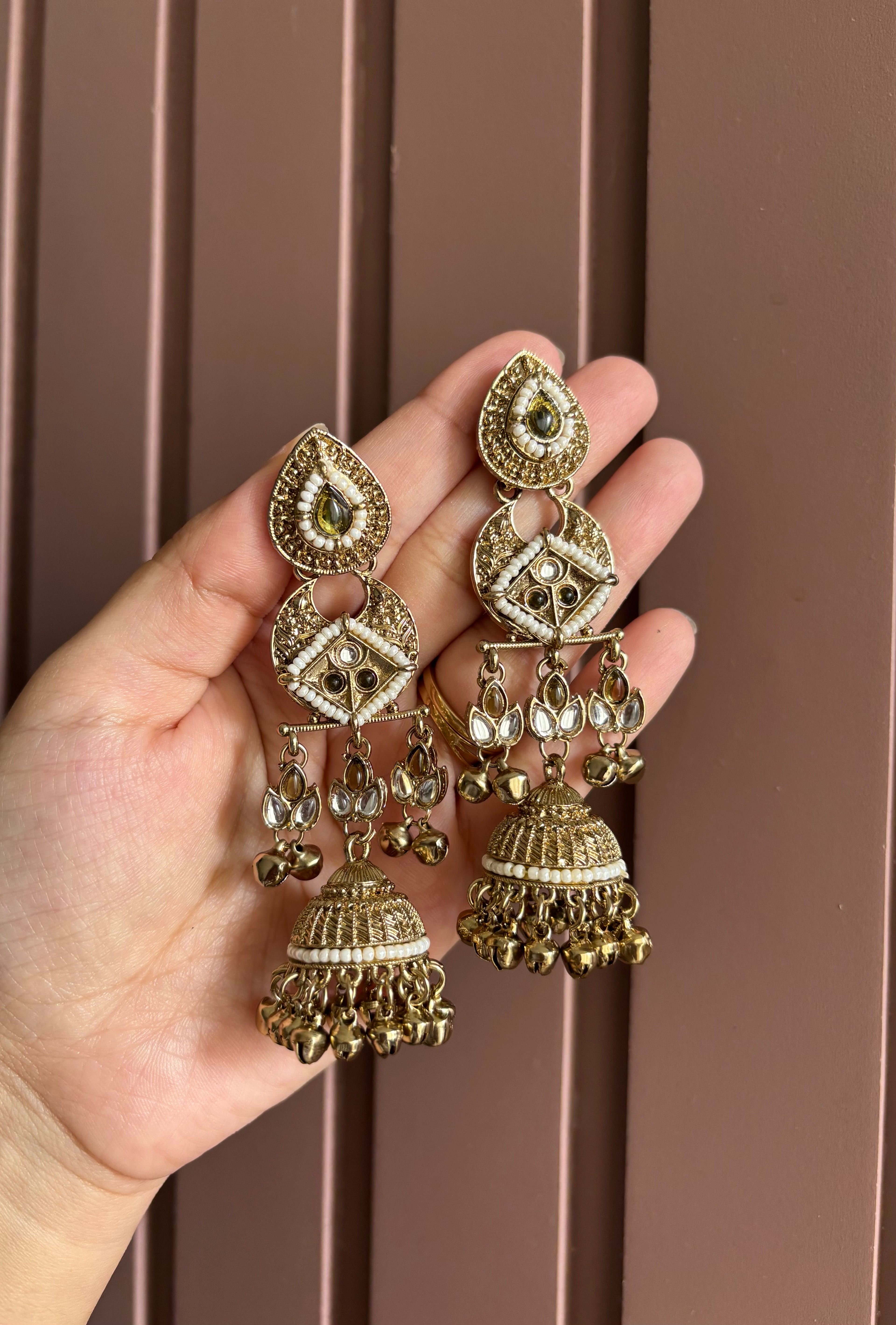 Mannat Ghungroo Jhumkas (Olive)