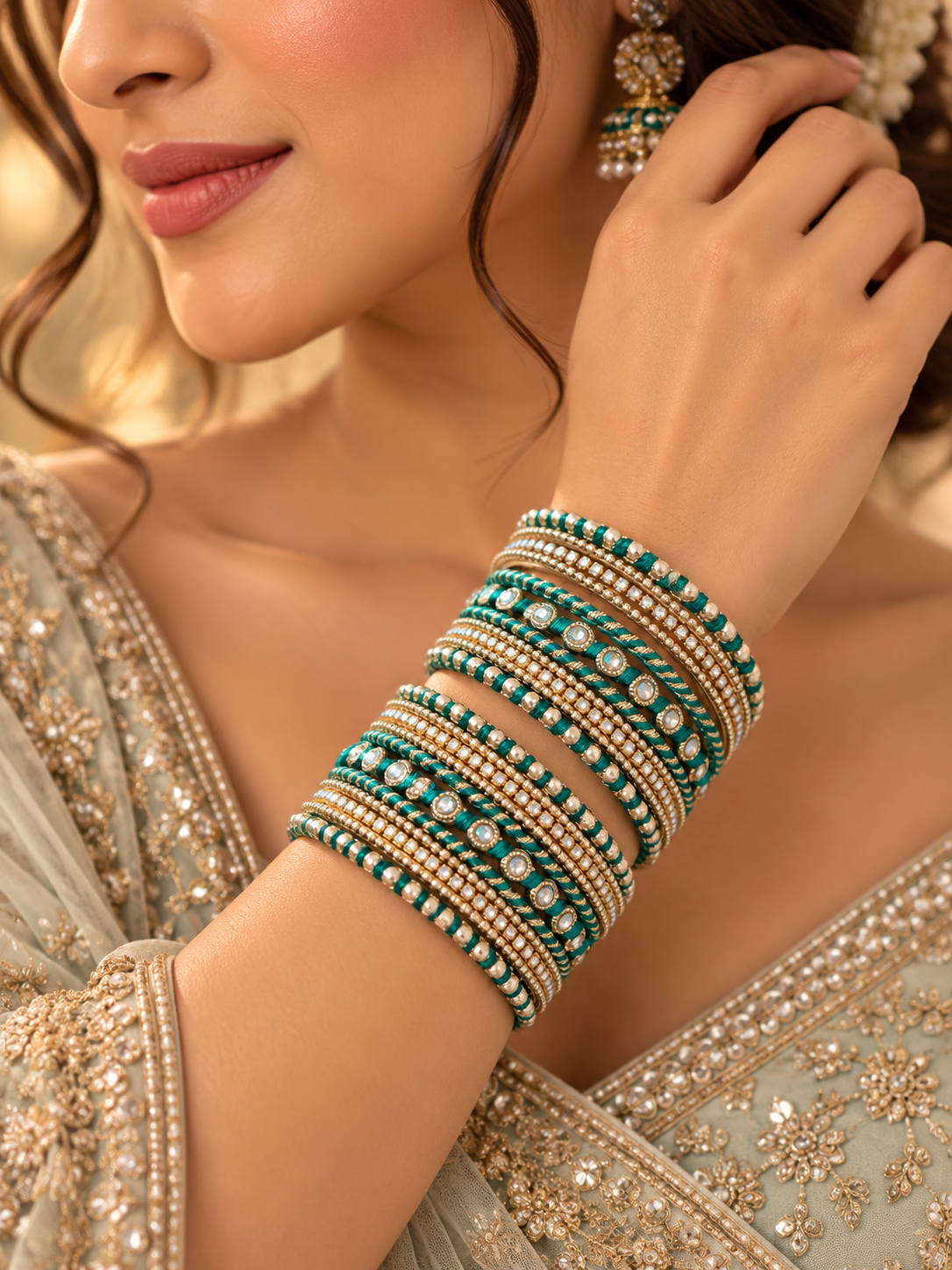 Premium Bangles Set (Peacock Blue)