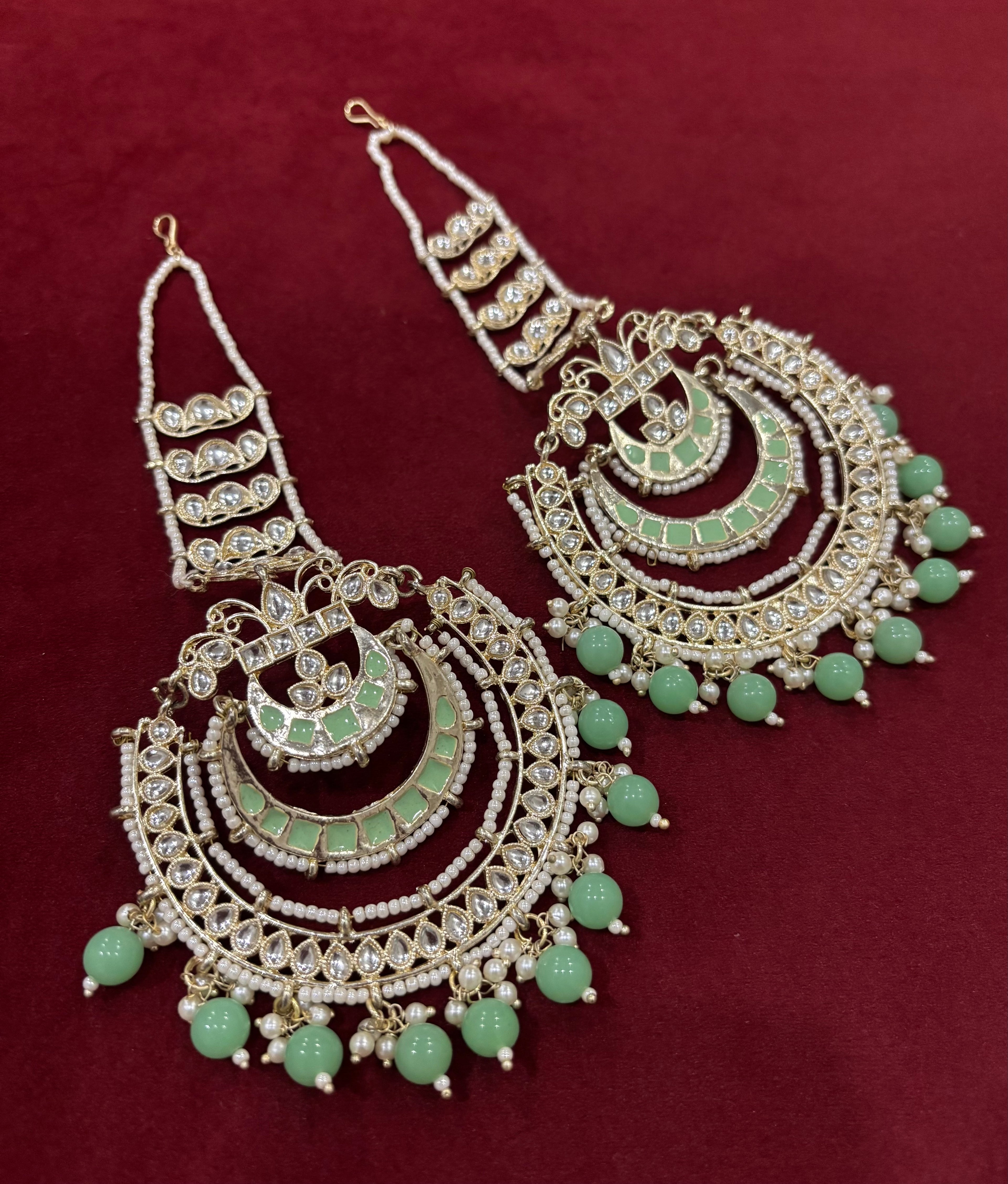 Pista Green Oversized Chandbali Earrings With Sahara