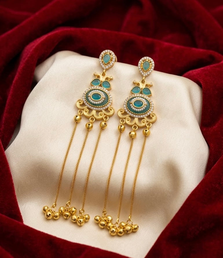 Kareena Kashmiri Long Layer Earrings ( Turquoise )