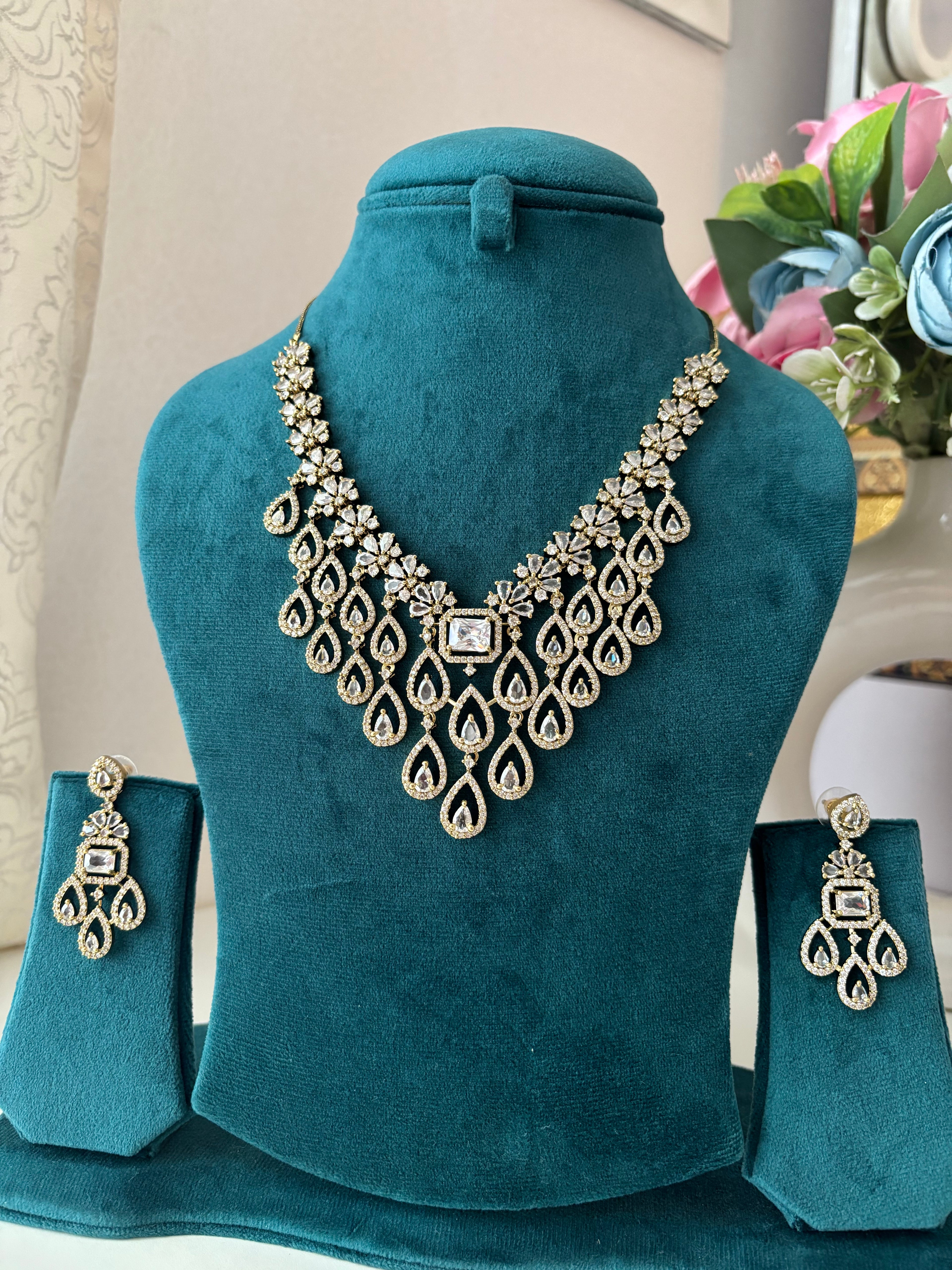 Diana American Diamond Necklace With Earrings