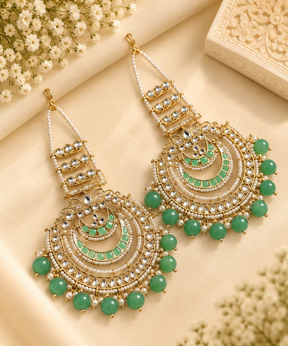 Deepika Oversized Chandbali With Sahara (Mint)