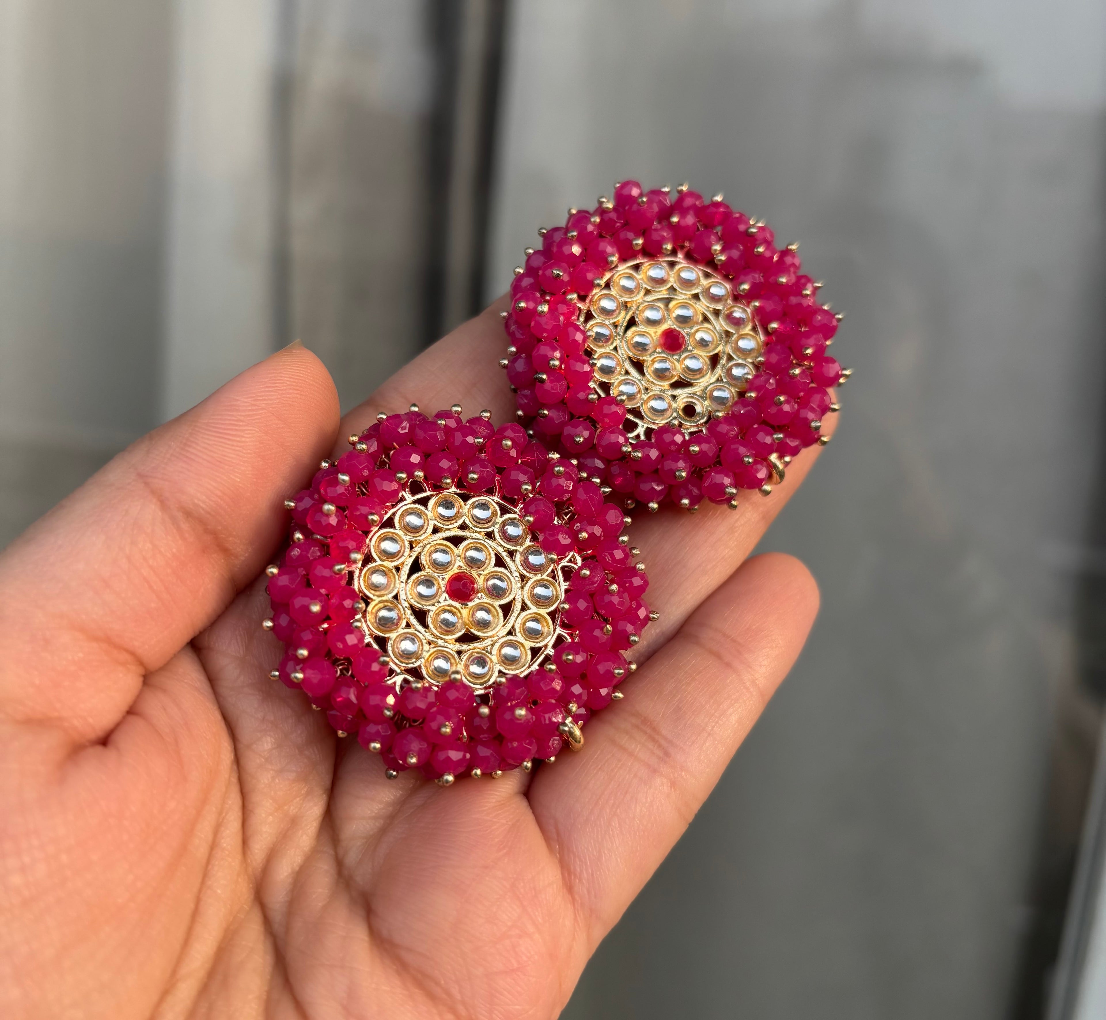 Dark Pink Kundan Stud Earrings