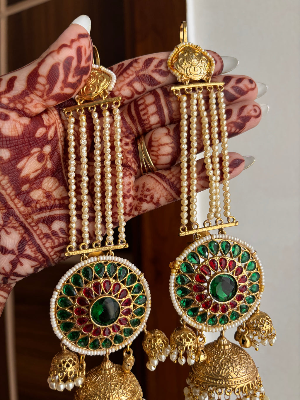 Gurpreet Brass Jhumkas With Sahara (Emerald/Maroon)